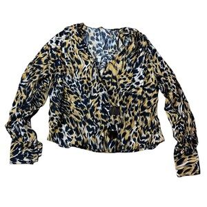 Mango MNG Suit Leopard Print Cropped Blouse - XS